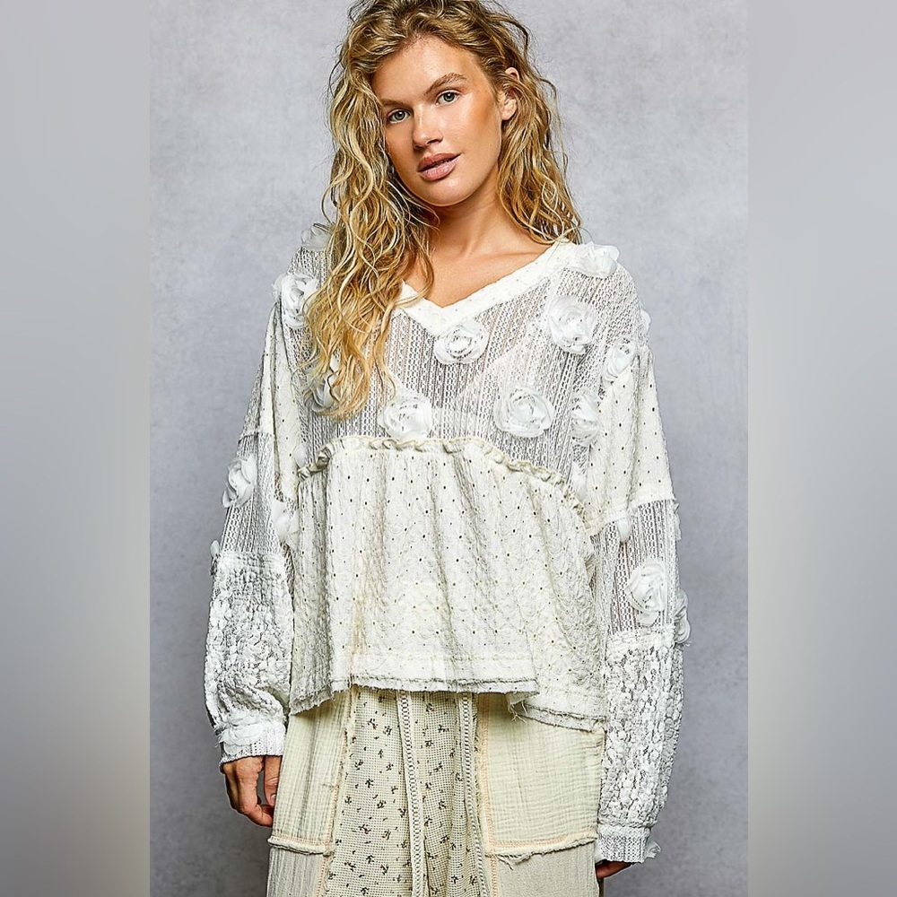 POL Ivory Lace Floral Blouse